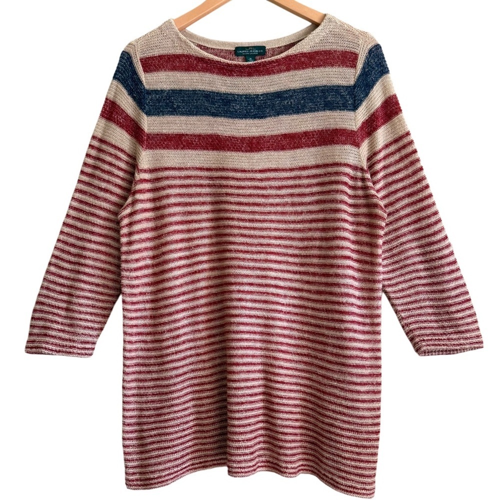 LAUREN JEANS Co. RALPH LAUREN Linen Blend Casual Patriotic Striped Sweater Sz 1X
